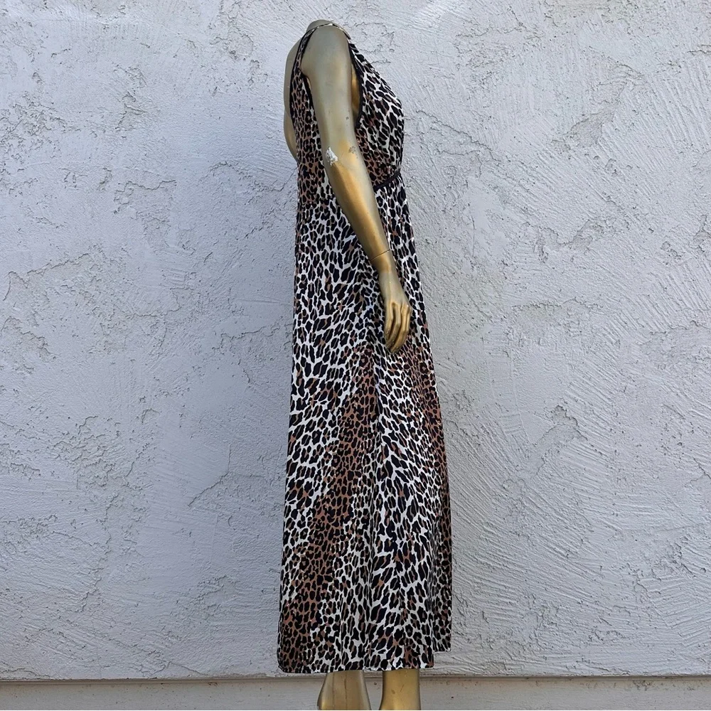 True Vintage nylon Leopard Print Maxi Nightgown sleeveless v-neck tank Dress